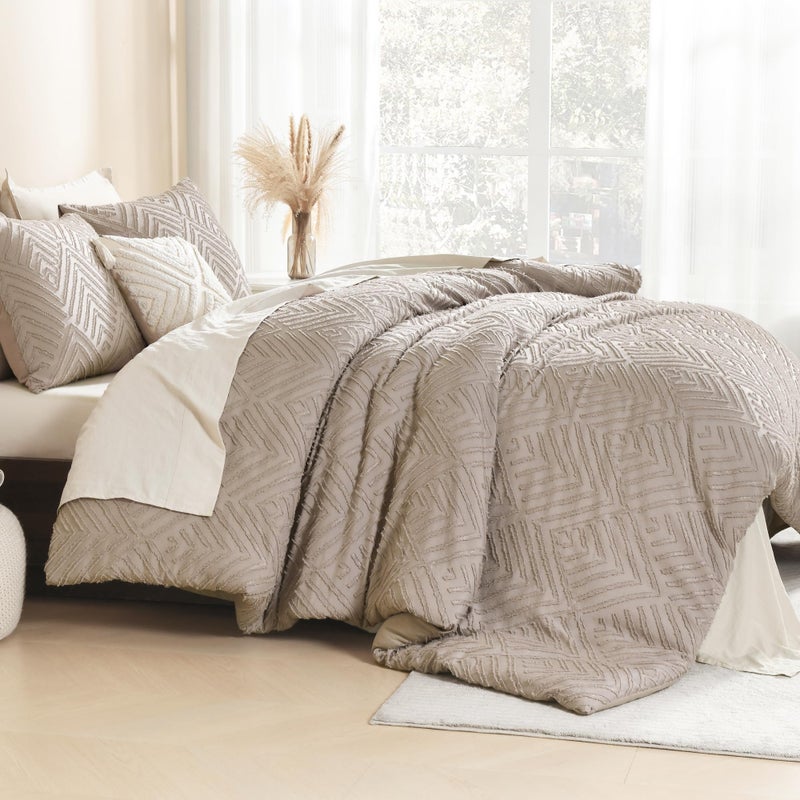 Litanika Litanika Light Coffee Queen Comforter Set  3 Pieces Tufted Boho Farmhouse Bedding Comforter Sets  Lightweight Fluffy Comforter Bed Set for All Season (90x90In Comforter and 2 Pillowcases)  - Image 3