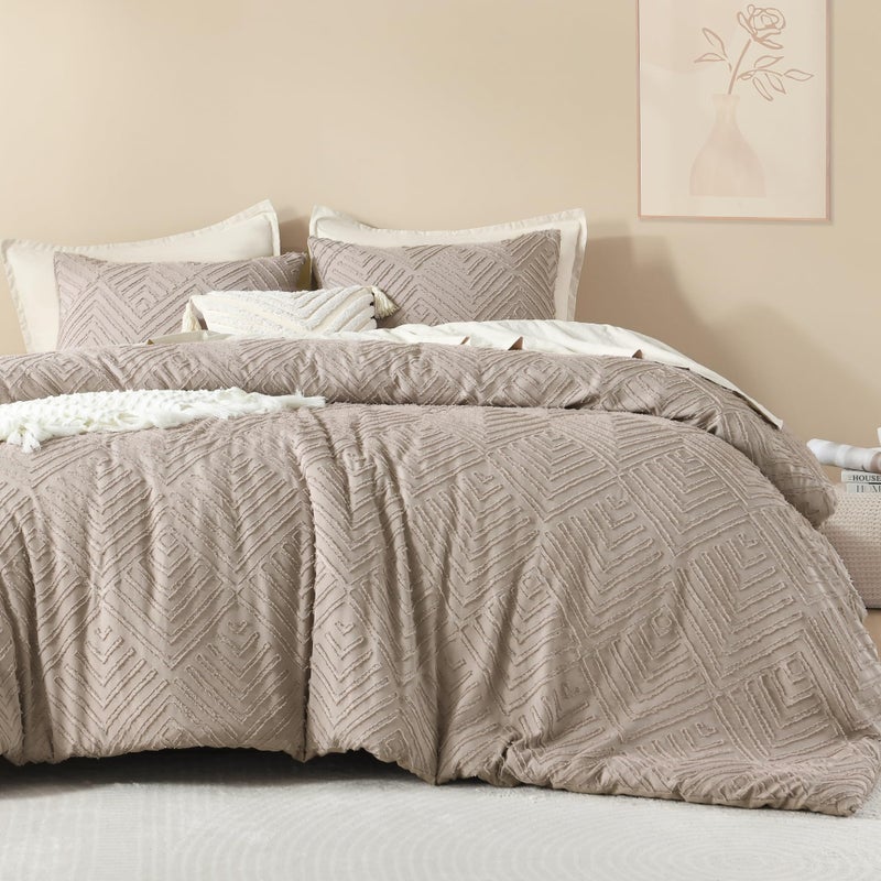 Litanika Litanika Light Coffee Queen Comforter Set  3 Pieces Tufted Boho Farmhouse Bedding Comforter Sets  Lightweight Fluffy Comforter Bed Set for All Season (90x90In Comforter and 2 Pillowcases)  - Image 1