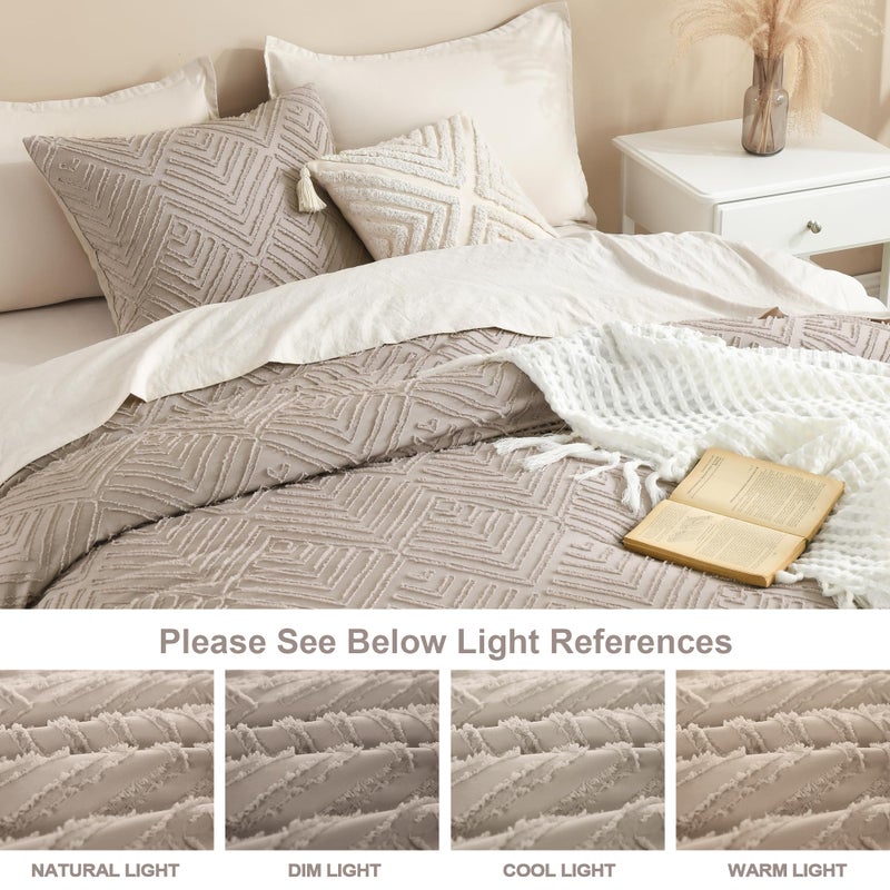 Litanika Litanika Light Coffee Queen Comforter Set  3 Pieces Tufted Boho Farmhouse Bedding Comforter Sets  Lightweight Fluffy Comforter Bed Set for All Season (90x90In Comforter and 2 Pillowcases)  - Image 5