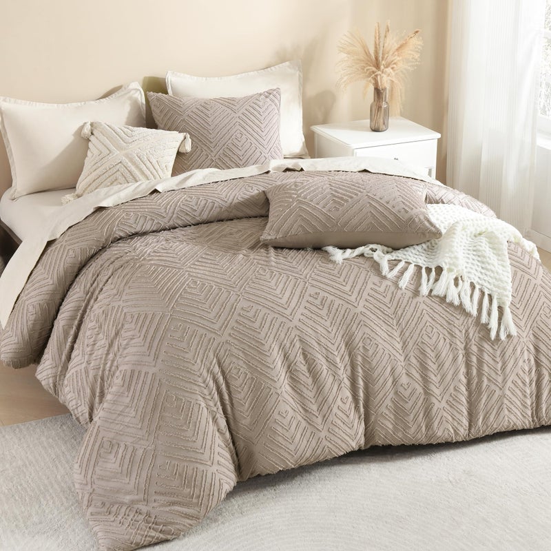 Litanika Litanika Light Coffee Queen Comforter Set  3 Pieces Tufted Boho Farmhouse Bedding Comforter Sets  Lightweight Fluffy Comforter Bed Set for All Season (90x90In Comforter and 2 Pillowcases)  - Image 2