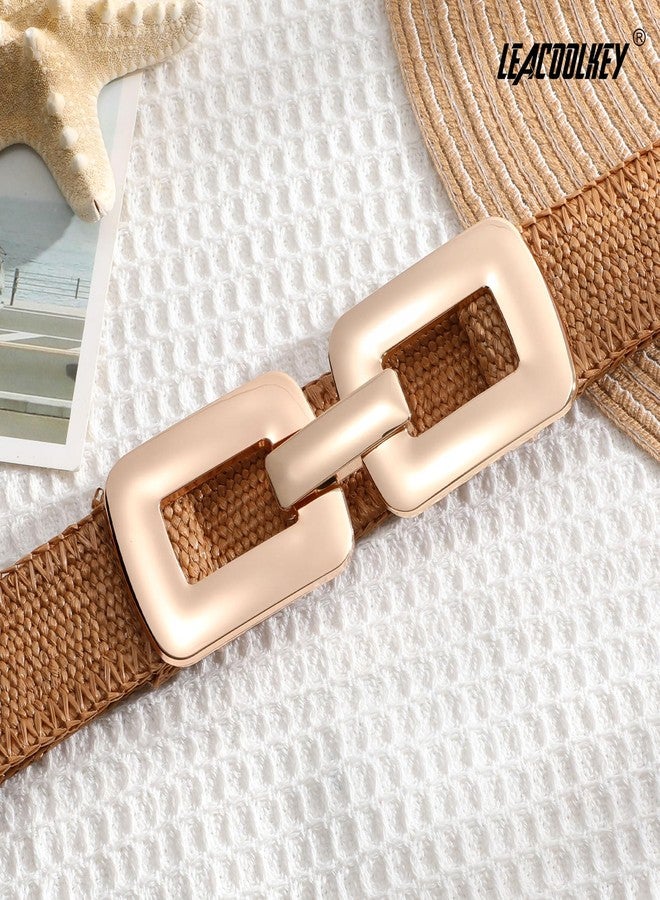 LEACOOLKEY Woven Straw Waist Belt for Women Boho Belt for Dress Braided Wide Stretch Belt - Image 2