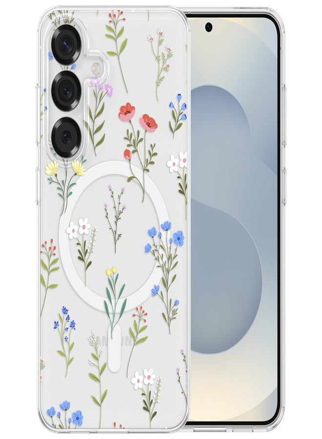 RALEAVO Case for Samsung Galaxy S25 Plus 5G, [Compatible with Magsafe] Magnetic Protective Shockproof Case with Floral Pattern, Clear Silicone Anti-Yellow Case for Samsung Galaxy S25 Plus - White - Image 1
