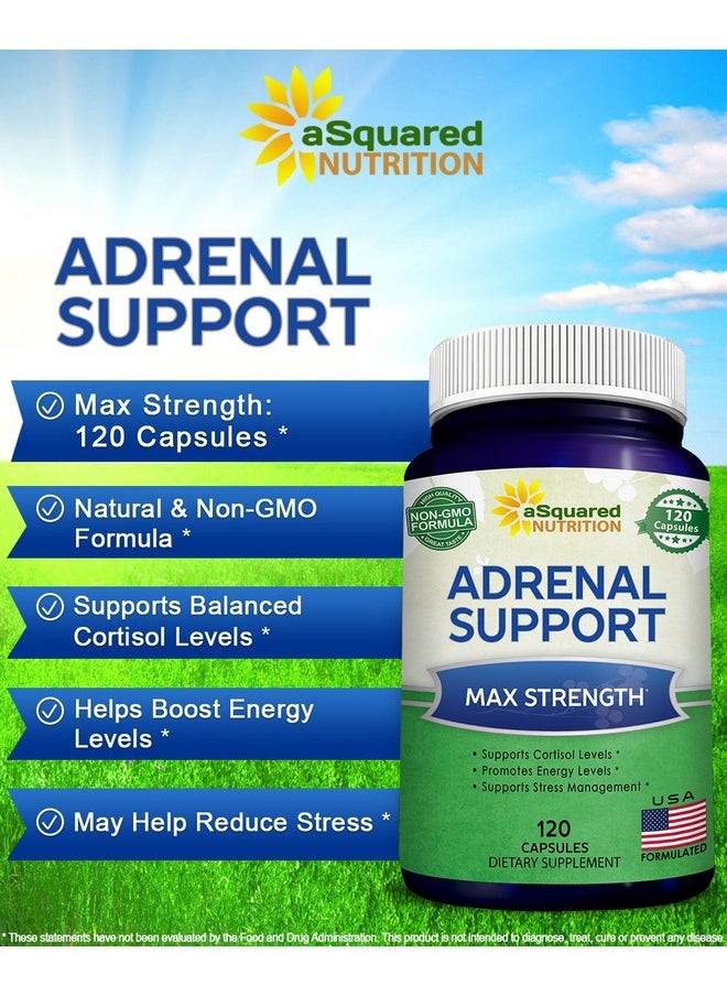 aSquared Nutrition - Adrenal Support & Cortisol Manager Supplement (120 Capsules) Adrenal Health W/ Vitamin C Complex Pills To Support Fatigue & Stress Relief Ashwagandha Ltyrosine Rhodiola & Ginseng - Image 1