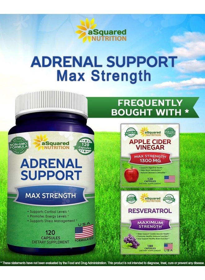 aSquared Nutrition - Adrenal Support & Cortisol Manager Supplement (120 Capsules) Adrenal Health W/ Vitamin C Complex Pills To Support Fatigue & Stress Relief Ashwagandha Ltyrosine Rhodiola & Ginseng - Image 1