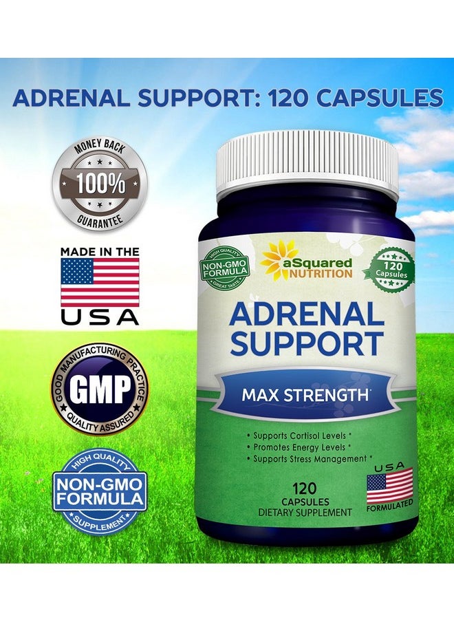 aSquared Nutrition - Adrenal Support & Cortisol Manager Supplement (120 Capsules) Adrenal Health W/ Vitamin C Complex Pills To Support Fatigue & Stress Relief Ashwagandha Ltyrosine Rhodiola & Ginseng - Image 1