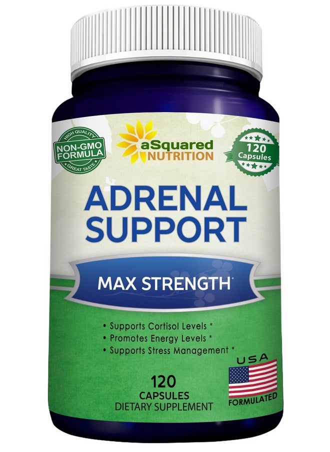 aSquared Nutrition - Adrenal Support & Cortisol Manager Supplement (120 Capsules) Adrenal Health W/ Vitamin C Complex Pills To Support Fatigue & Stress Relief Ashwagandha Ltyrosine Rhodiola & Ginseng - Image 1