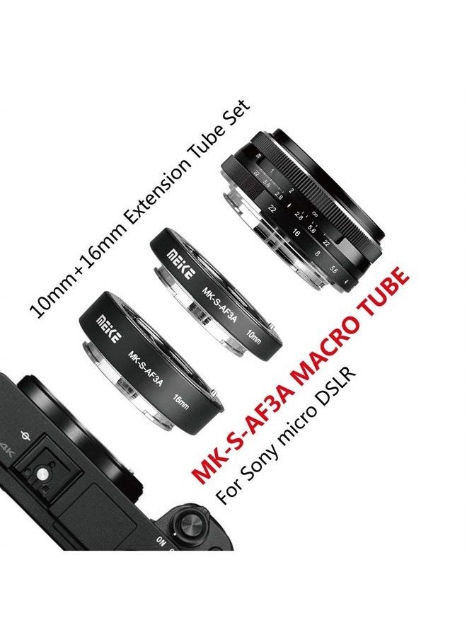 Meike - MEIKE MK-S-AF3A Metal Auto Focus Macro Extension Tube Adapter Ring (10mm+16mm) for Sony Mirrorless E-Mount FE-Mount A7 NEX Camera A7 A7M2 NEX3 NEX5 NEX6 NEX7 A5000 A5100 A6000 A6300 A6500 A9 A7III - Image 1