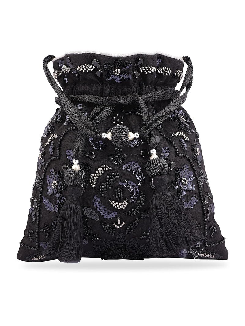 MASQ by Q-One Embroidered Silk Potli Bags - Handcrafted for Weddings, Festive Season & Special Occasions with Beads and Sequins - Made in India - Image 1