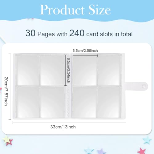 PATPAT® 240Pcs Card Holder 2.55*3.34ft Per Cell Trading Cards Organizer Holder Double Sided Transparent Card Collection Book with Snap Button Closure Game Trading Card Holder Photo Card Binder - Image 2