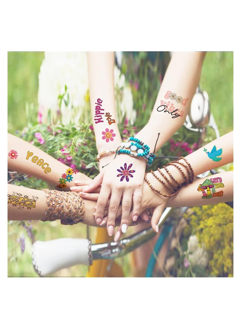 SYOSI 10PCS Temporary Tattoo Sticker Trendy Hippie 60's Flower Tattoo Sticker Face Tattoo Stickers for Adults and Kids Love and Peace Sign Temporary Tattoo Party Bag Fillers Party Favours Supplies - Image 5