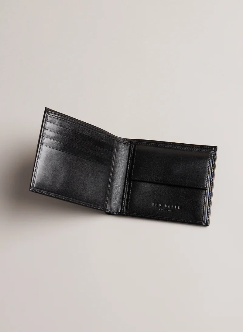تيد بيكر Embossed Corner Leather Bifold Coin Wallet