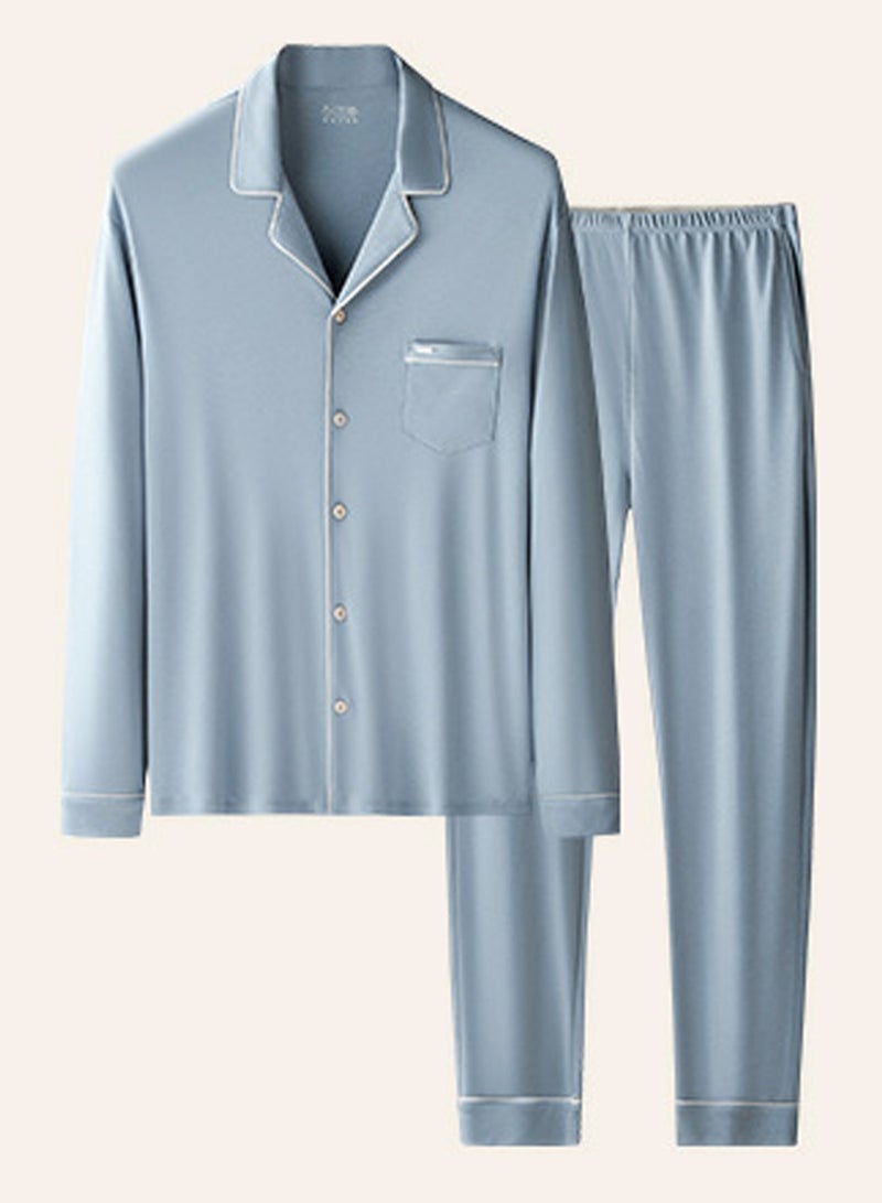 Loquat Men's Casual Long Sleeve Lapel Shirt And Pants Set 2-Piece Set Skin-Friendly Pyjamas Sleepwear Lounge Wear Dusty Blue  - Image 2