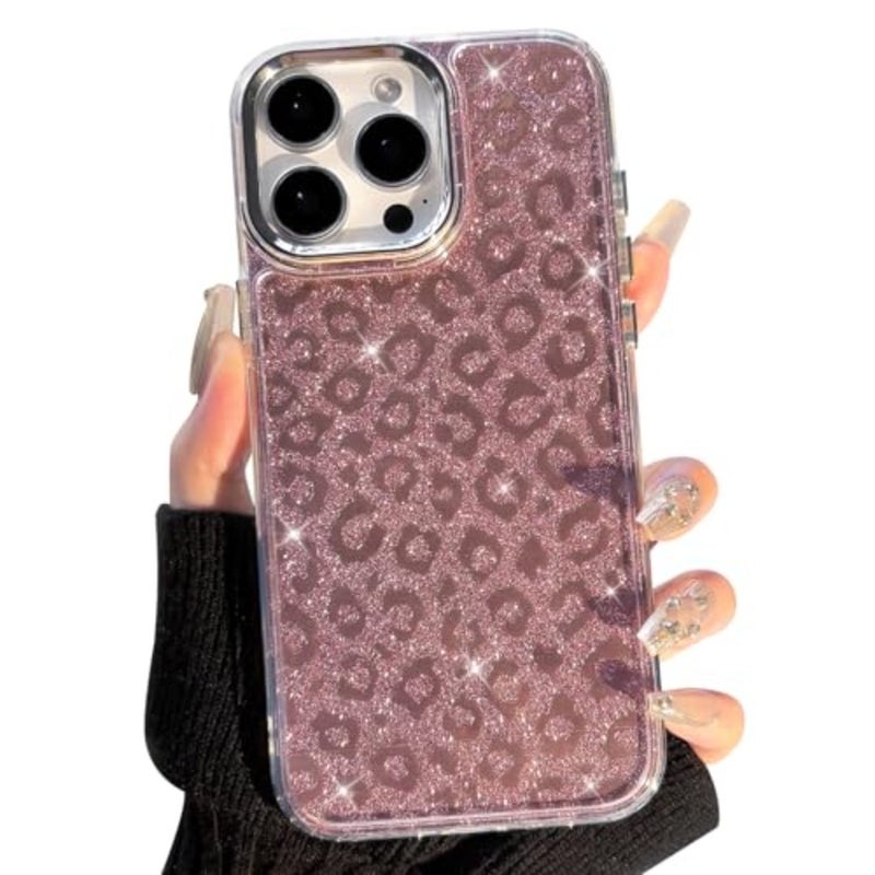 Compatible with Case Cute Cool Glitter Leopard Print Cheetah Sparkle Bling for Girl Women Plating Camera Edge Shockproof Protective Cover - Image 1