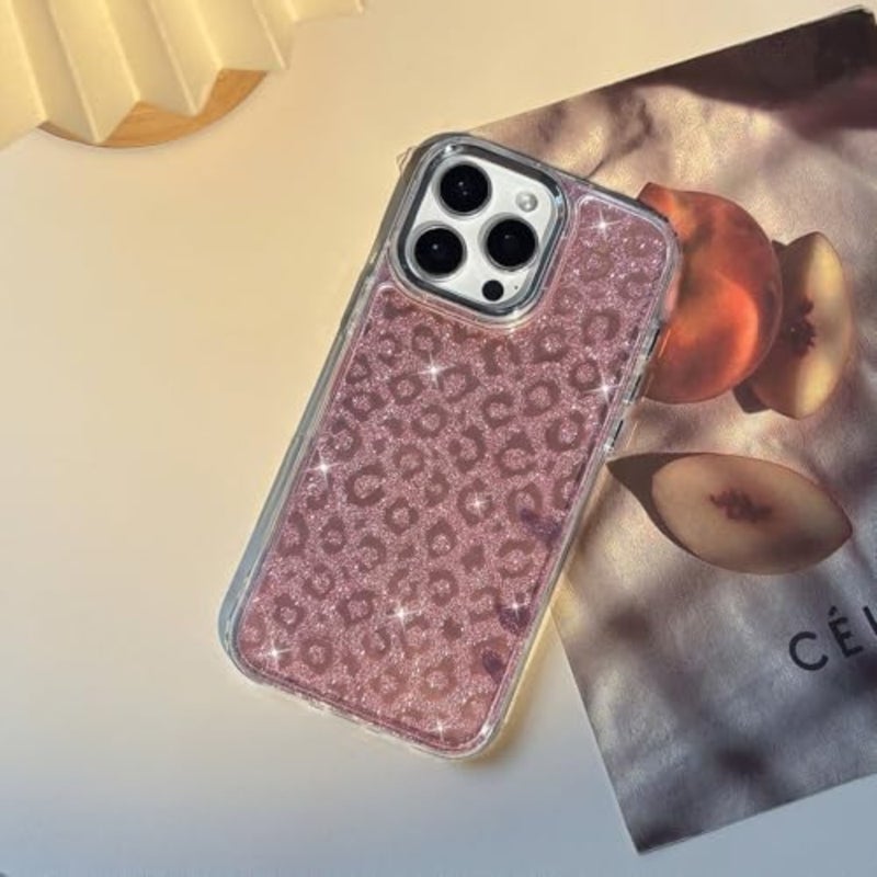 Compatible with Case Cute Cool Glitter Leopard Print Cheetah Sparkle Bling for Girl Women Plating Camera Edge Shockproof Protective Cover - Image 4