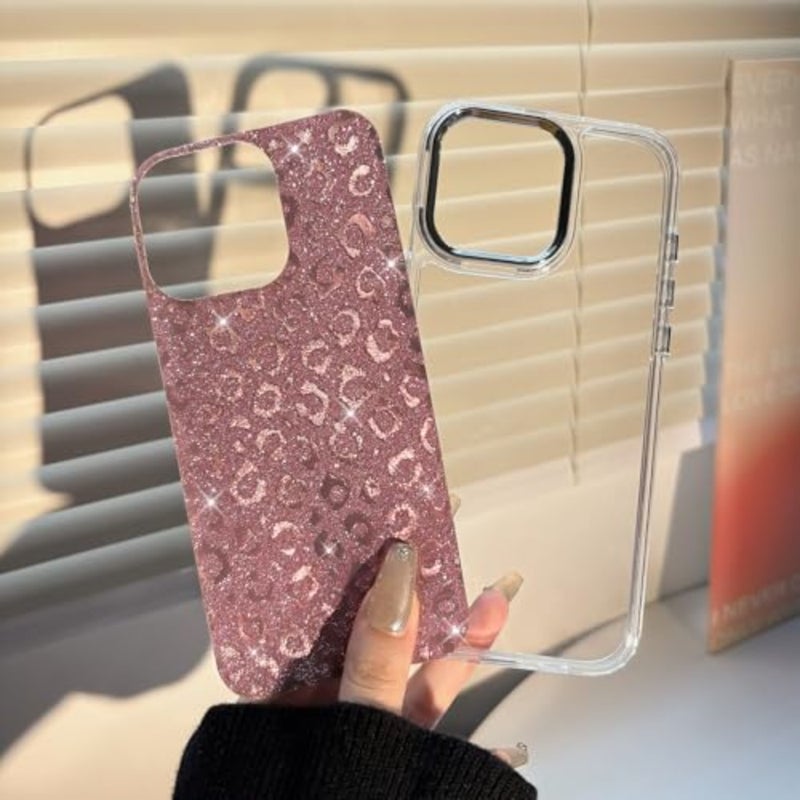Compatible with Case Cute Cool Glitter Leopard Print Cheetah Sparkle Bling for Girl Women Plating Camera Edge Shockproof Protective Cover - Image 2