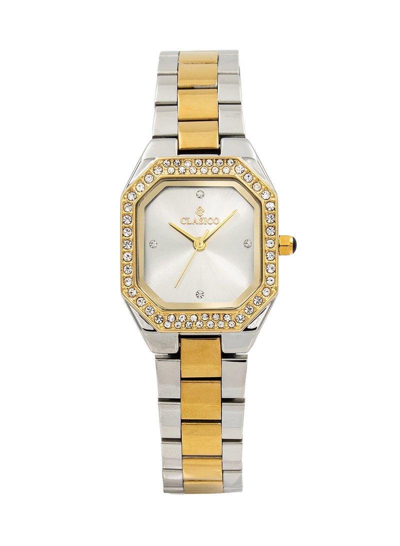 Clasico ساعة أنالوج فاخرة للنساء من دازل 30 مم - لونين ذهبي وفضي - إطار مرصع بالكريستال - Image 1