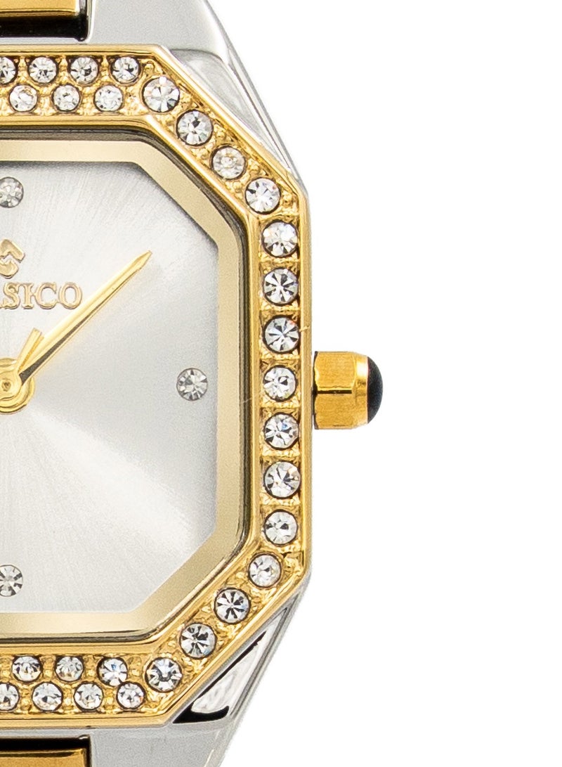 Clasico ساعة أنالوج فاخرة للنساء من دازل 30 مم - لونين ذهبي وفضي - إطار مرصع بالكريستال - Image 2