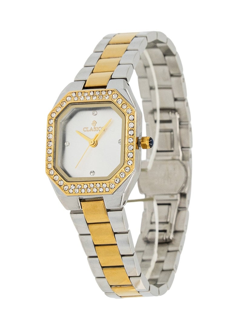 Clasico ساعة أنالوج فاخرة للنساء من دازل 30 مم - لونين ذهبي وفضي - إطار مرصع بالكريستال - Image 3