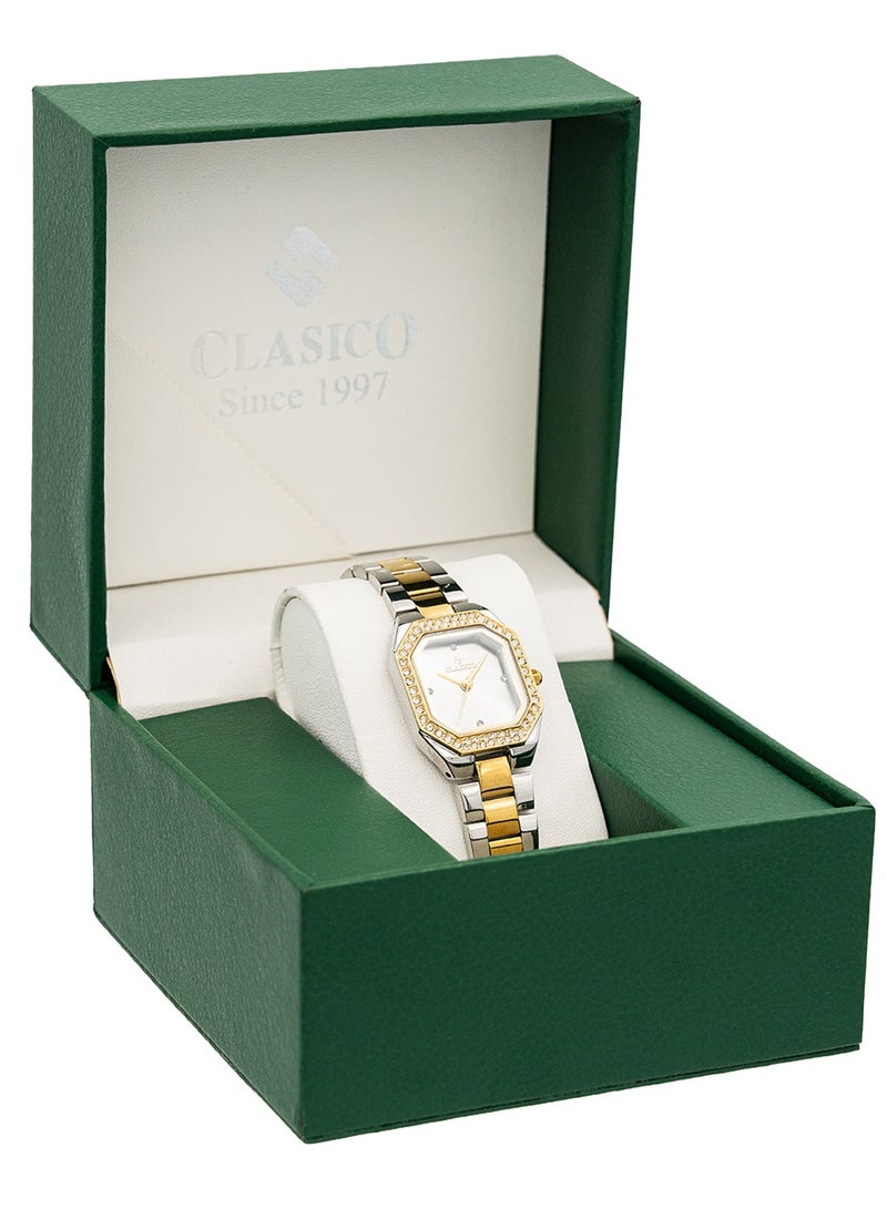Clasico ساعة أنالوج فاخرة للنساء من دازل 30 مم - لونين ذهبي وفضي - إطار مرصع بالكريستال - Image 5