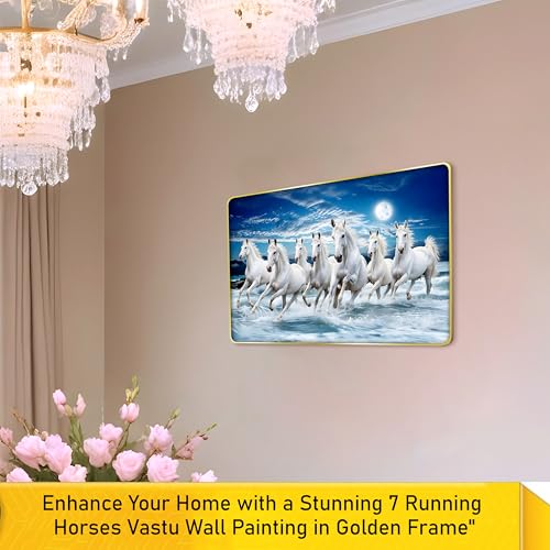 Goelite 7 Horses Realistic Painting With Frame For Wall Vastu | Seven Running Horse Painting For Wall Decor Living Room Decoration | Big Size Photo Frame - Image 3