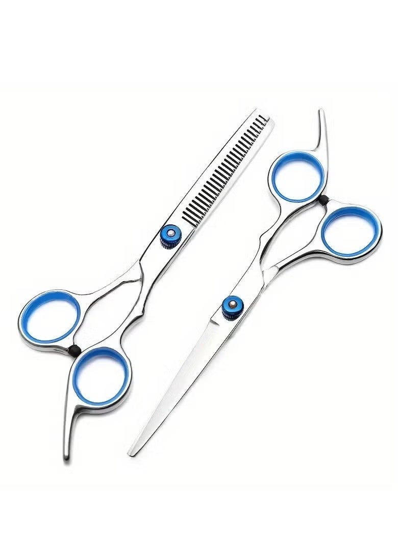 طقم مقصات قص الشعر، قطعتان من مقصات تصفيف الشعر المصنوعة من الفولاذ المقاوم للصدأ، مقصات تخفيف احترافية للحلاقين/الصالونات/المنزل/للرجال/النساء/الأطفال/البالغين - Image 1