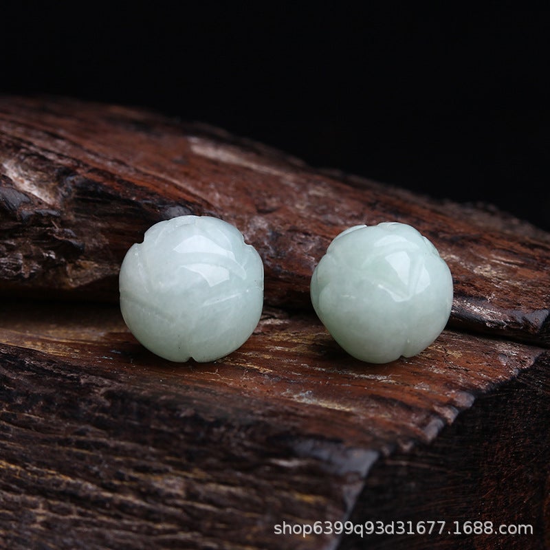 Myanmar Jade A Goods Loose Beads Carved Lotus Jade Beads Myanmar Beads diy Necklace Jade Round Beads Buddha Beads Single Hole Beads Emerald Lotus Beads 