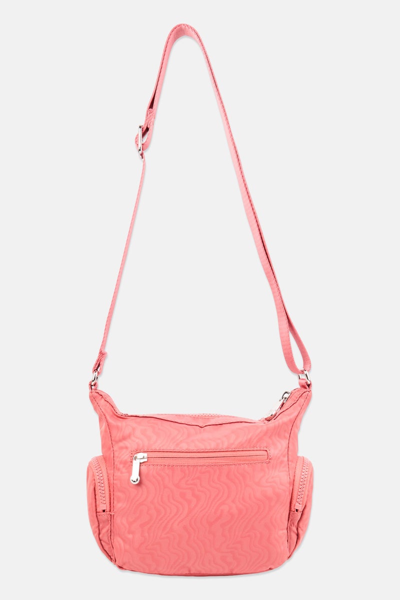 kipling حقيبة كتف نسائية بشعار العلامة التجارية مع حلقة مفاتيح، وردي قديم - Image 3