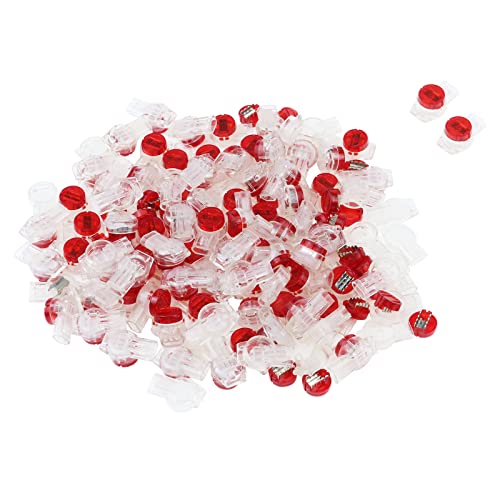 Antrader 100 Pcs Data Phone Wire Butt Splice 3 Ports UR Connectors Red Clear - Image 1