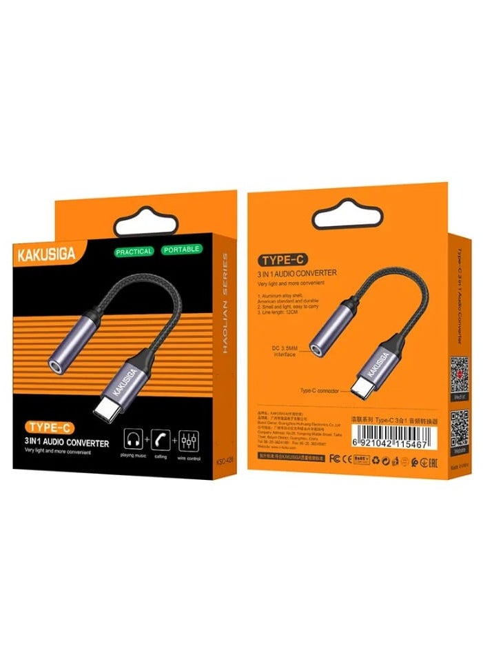 KAKUSIGA Type-C to 3.5mm Audio Adapter  3-in-1 USB-C Headphone Jack Converter with Call & Music Control  - Image 5