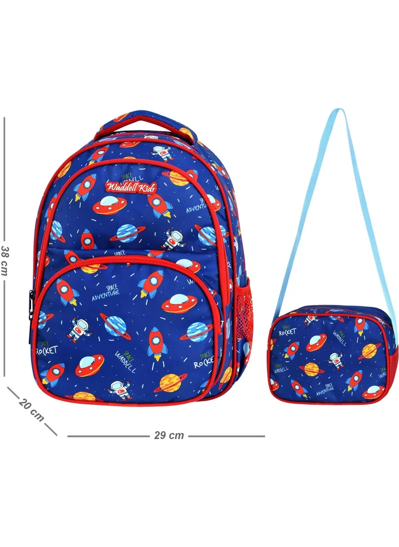 واديل Licensed Navy Blue Space Pattern Primary School Backpack and Lunch Box