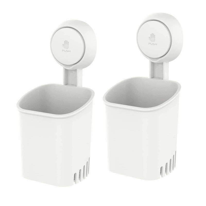 LEVERLOC Powerful Suction Toothbrush Holder Removable DrillFree Wall Shower Holder for Toothbrush Toothpaste Razor Selfdraining Suction Cup in Shower Kitchen Tableware Organizer White 2 Pack