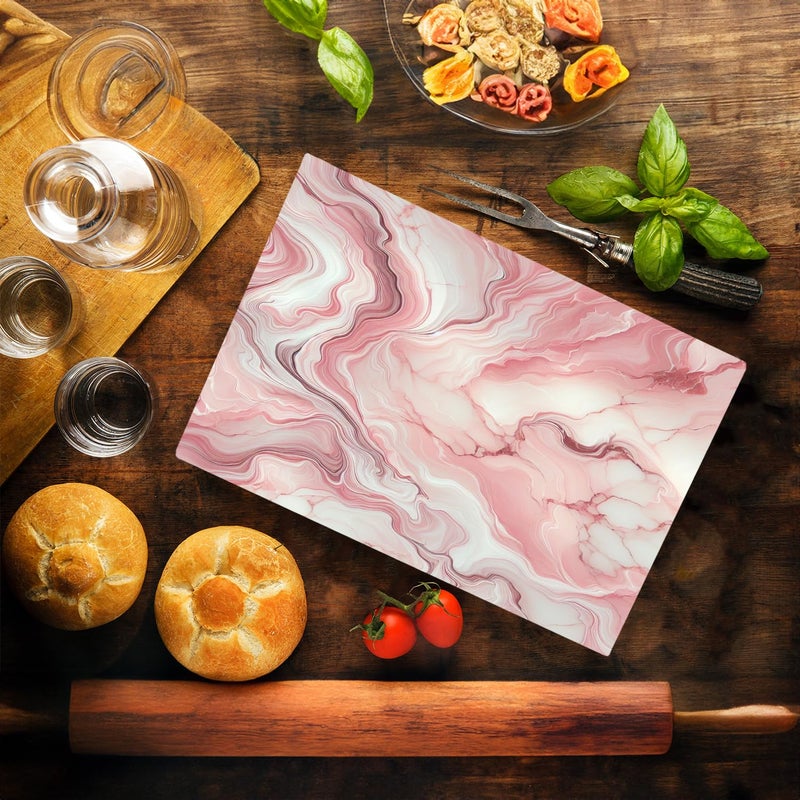 DAJDC Pink Marble Kitchen Glass Cutting Board Ocean Decorative Gift Marbled Granite Stone Rock Gift For Her Mom Wife (Pink 1) - Image 2