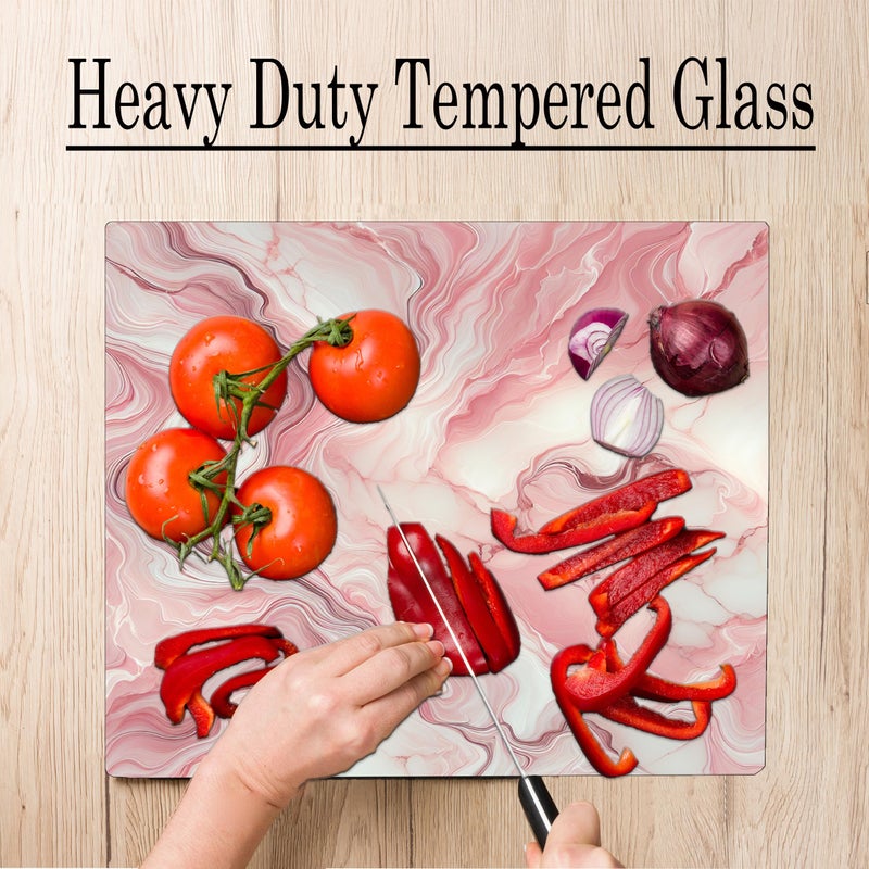 DAJDC Pink Marble Kitchen Glass Cutting Board Ocean Decorative Gift Marbled Granite Stone Rock Gift For Her Mom Wife (Pink 1) - Image 4