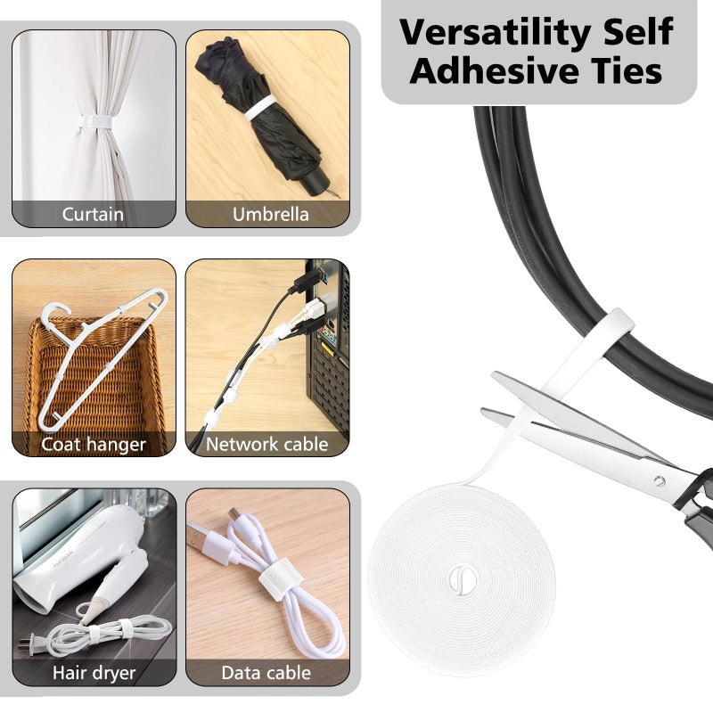 CHZHLI White Cable Management Organizer Kit, 2 Wire Sleeve Protector, 41 Self Adhesive Cable Clips Holder, 10pcs+2 Roll Reusable Cable Ties and 100 Cable Zip Ties for TV Computer Cord Tidy Under Desk - Image 3