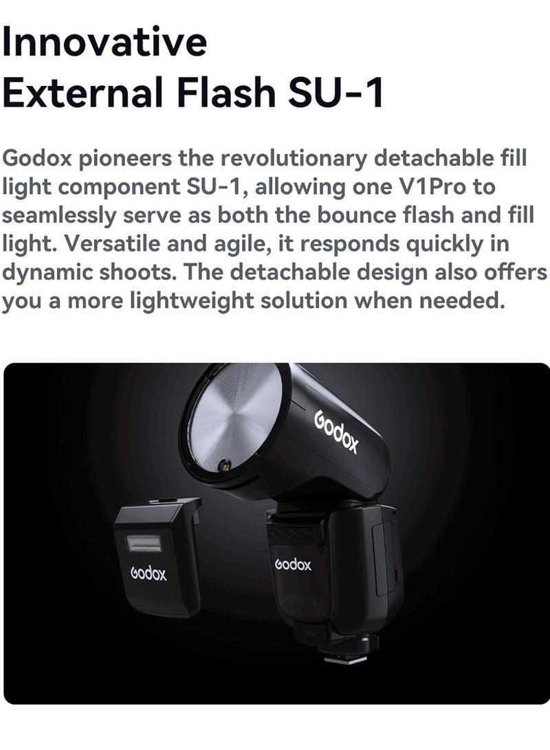 Godox V1 PRO S Camera Flash 2.4G Wireless Speedlight 1/8000s HSS 1.3s Recycle Time with M/TTL Flash Mode Type-C Powered with Sub Flash Speedlite Compatible with Sony Cameras - Image 4