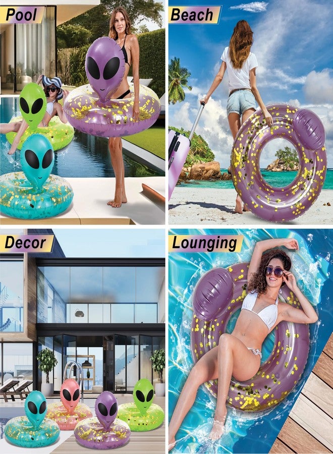 POZA Inflatable Alien Pool Float Tube - Heavy Duty Vinyl UV Resistant Confetti Pool Alien Floatie, Cool Pool Float Swim Ring Pool Inflatables for Kids, Adults for Beach, Party, Vacation - Purple Gold - Image 3