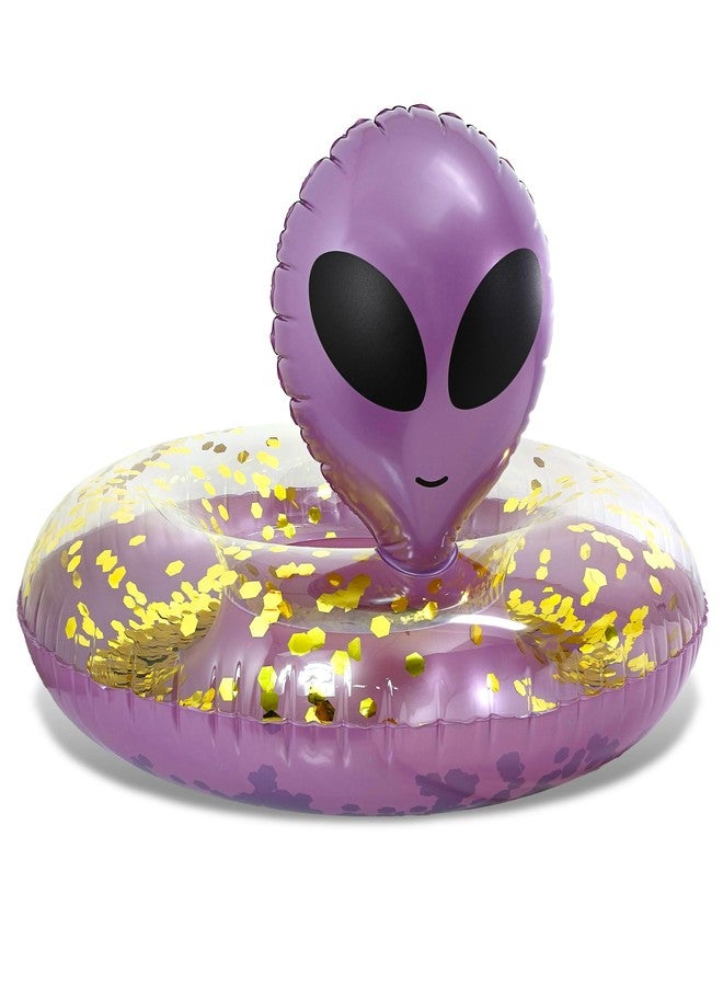 POZA Inflatable Alien Pool Float Tube - Heavy Duty Vinyl UV Resistant Confetti Pool Alien Floatie, Cool Pool Float Swim Ring Pool Inflatables for Kids, Adults for Beach, Party, Vacation - Purple Gold - Image 1