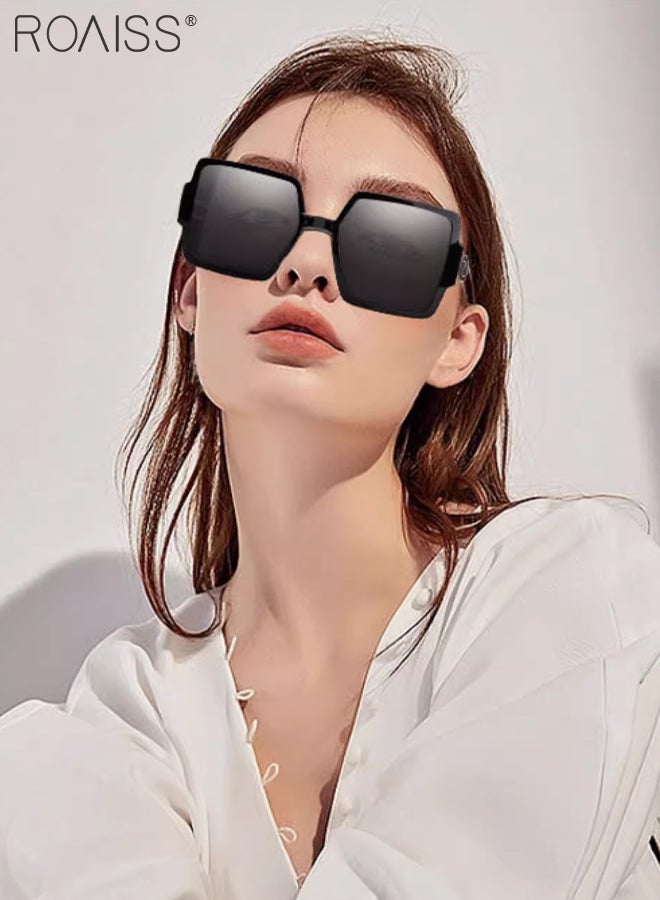 roaiss Women's Polarized Square Sunglasses, UV400 Protection Sun Glasses with Unique Temples, Oversize Fashion Anti-glare Sun Shades for Women with Glasses Case, 56mm, Black - Image 2