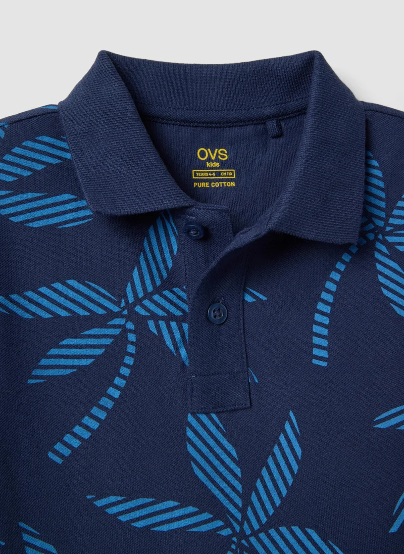 Ovs  OVS Boys Blue Pure Cotton Polo Shirt, Regular Fit, With Floral Print for Men | Best Price UAE
