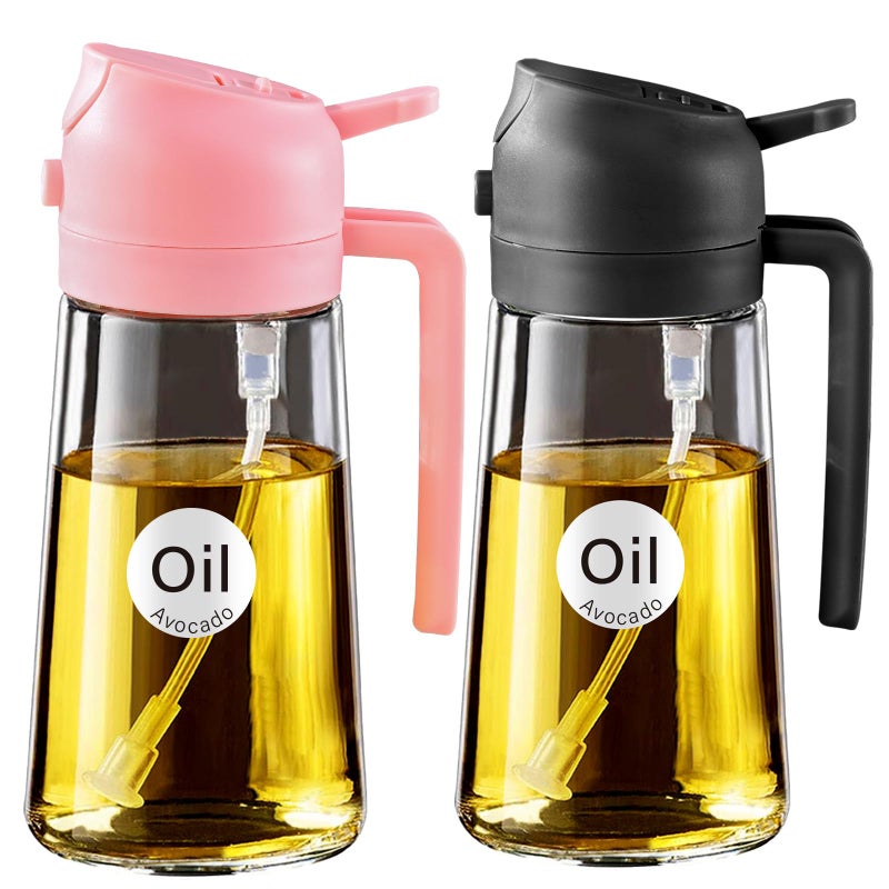 ‎YARRAMATE YARRAMATE 2Pcs 16oz470ml Glass Olive Oil Sprayer for Cooking with Stickers 2 in 1 Oil Dispenser for Kitchen Gadgets Food Grade Premium Spray Bottle with Portion Control for Salad BBQ PinkBlack - Image 2