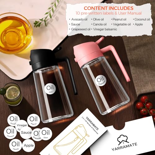‎YARRAMATE YARRAMATE 2Pcs 16oz470ml Glass Olive Oil Sprayer for Cooking with Stickers 2 in 1 Oil Dispenser for Kitchen Gadgets Food Grade Premium Spray Bottle with Portion Control for Salad BBQ PinkBlack - Image 3