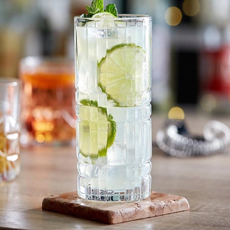 FINSTER Glass Crystal Cut Long Juice Glasses Set of 12300ml Transparent Tall Highball Milkshake Water Glass Set Cocktail Mocktail Tumbler - Image 2