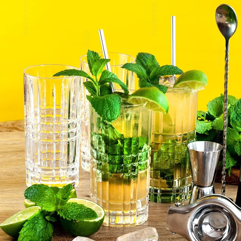 FINSTER Glass Crystal Cut Long Juice Glasses Set of 12300ml Transparent Tall Highball Milkshake Water Glass Set Cocktail Mocktail Tumbler - Image 3