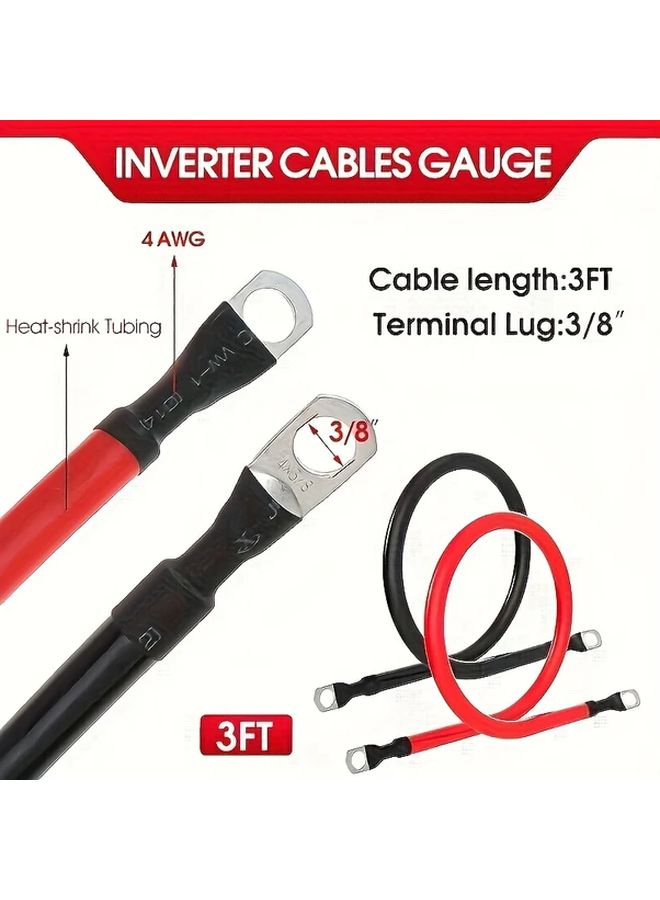 1pc 4 AWG Pure Copper Battery Cable 2FT 60cm 3 8 Inch Terminal Ends Red Black 36V Safe Voltage Durable Hard Wire for Cars RVs Motorcycles Solar Panels Room Electrical Wiring Vehicle Electrical Upgrade Robust Electrical Connection Highquality Electrical Cable - Image 4