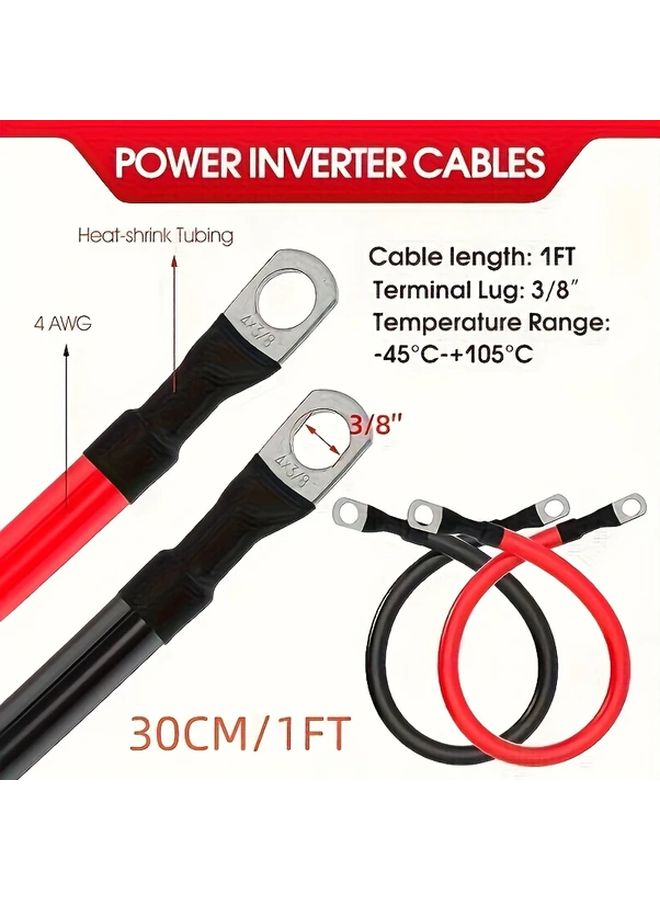 1pc 4 AWG Pure Copper Battery Cable 2FT 60cm 3 8 Inch Terminal Ends Red Black 36V Safe Voltage Durable Hard Wire for Cars RVs Motorcycles Solar Panels Room Electrical Wiring Vehicle Electrical Upgrade Robust Electrical Connection Highquality Electrical Cable - Image 2
