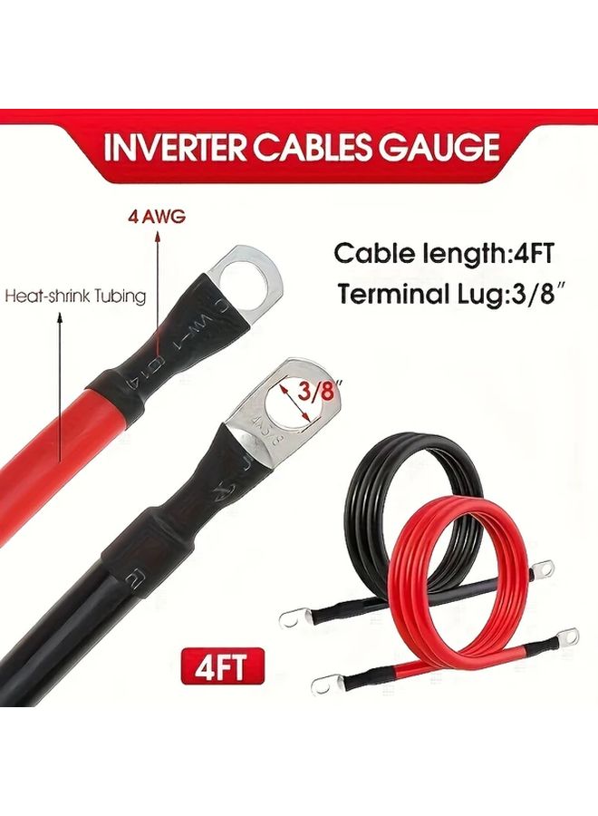 1pc 4 AWG Pure Copper Battery Cable 2FT 60cm 3 8 Inch Terminal Ends Red Black 36V Safe Voltage Durable Hard Wire for Cars RVs Motorcycles Solar Panels Room Electrical Wiring Vehicle Electrical Upgrade Robust Electrical Connection Highquality Electrical Cable - Image 3