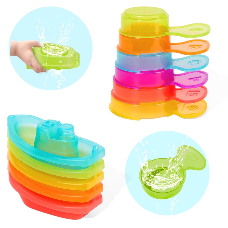 AMCHSURI Baby Bath Toys for Kids Ages 13 11PCS Mold Free Bath Toys for Toddlers 24 with Colorful Floating Boats and Spoons Baby Toddler Bathtub Sand Beach Pool Water Toys for Christmas Birthday Gifts - Image 2