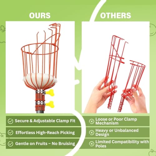 ecofynd Fruit Picker Tool with Adjustable Pole Fixing Clamp, Metal Gardening Easy and Safe Fruit Picking from Trees, Lightweight & Durable Basket Design for Outdoor Garden/Farm (Orange) - Image 5