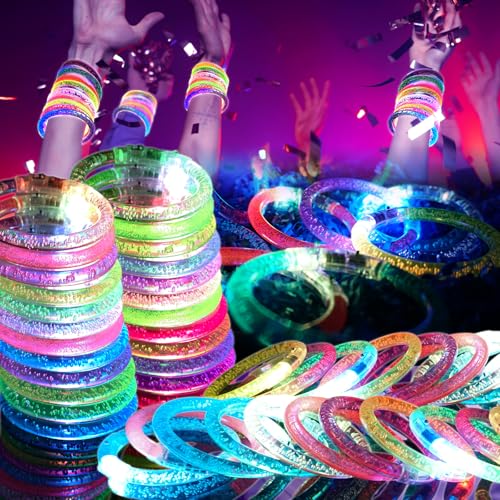 OLUPP 48 Pack LED Light Up Bracelets Glow in the Dark Party Supplies 6 Color Glow Bracelets Rave Party Favors for KidsAdults Birthday ConcertGoodie Bag Fillers New Year - Image 1