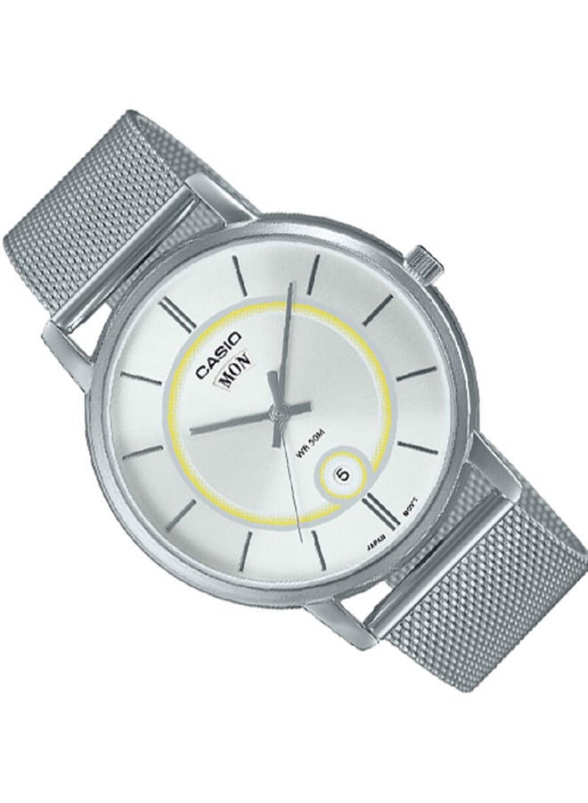 CASIO ساعة رجالية انالوج بمينا ابيض وبسوار شبكي من الستانلس ستيل MTP-B120M-7AVDF - Image 2